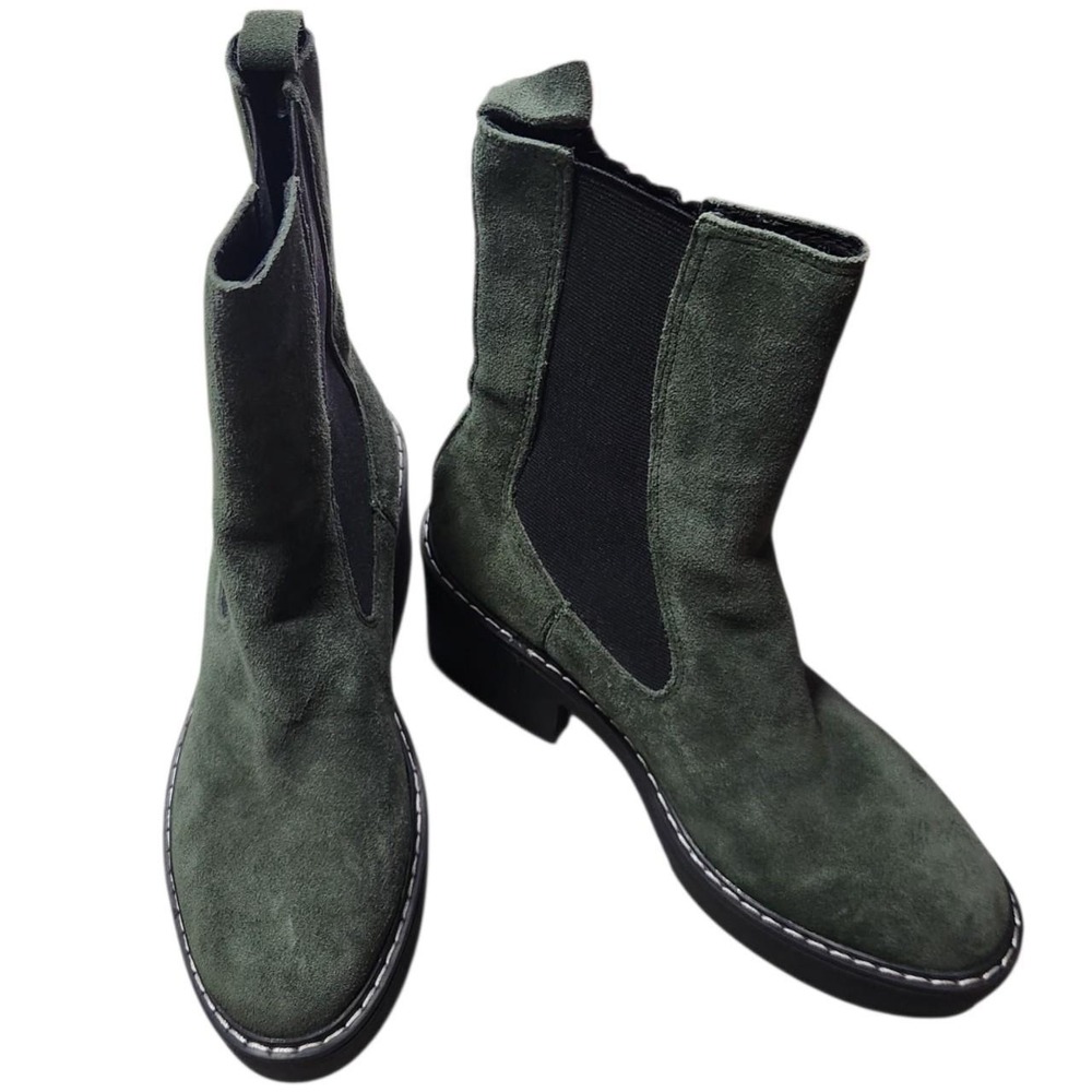 Moss Green Suede Chunky Chelsea Ankle Boots Nine West NEW